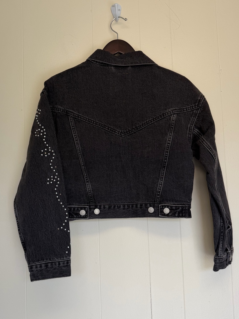 NWT LEVI’S 90s Shrunken Trucker Denim Jacket Jewel Studded Black XS - Picture 9 of 12